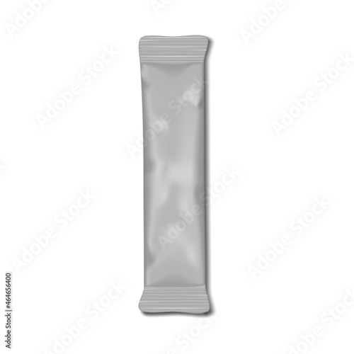 Sugar stick packet isolated on white background, vector mock-up. White blank individual package for food or medical products - mockup. Template for design