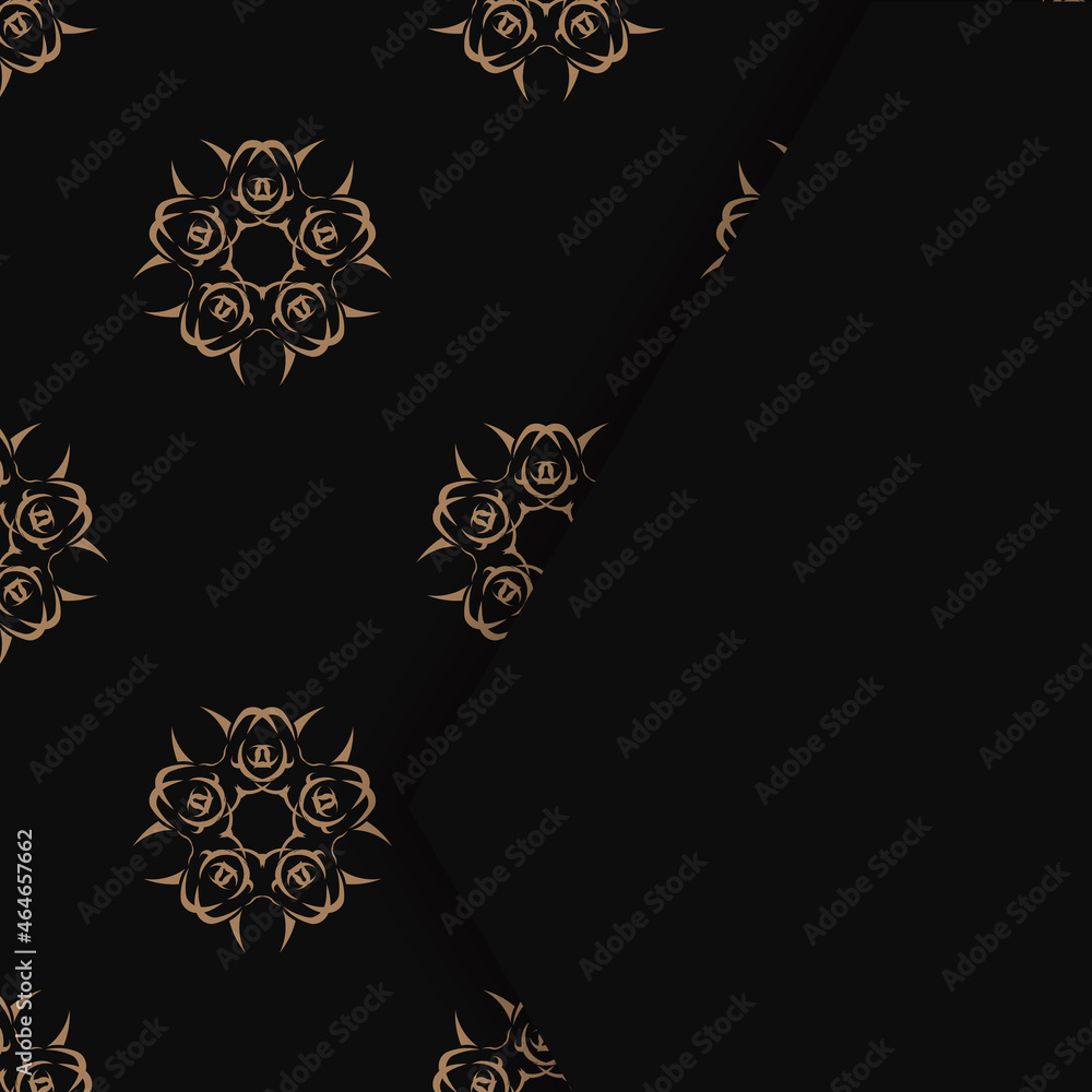Fototapeta premium Black color brochure with mandala brown ornament for your design.