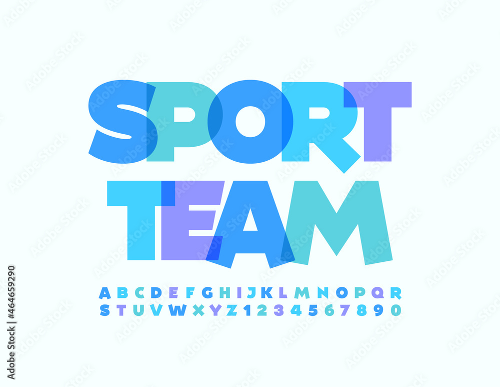 Vector creative Poster Sport Team. Trendy Bright Font. Watercolor Alphabet Letters and Numbers set