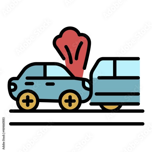 Smoking car accident icon. Outline smoking car accident vector icon color flat isolated