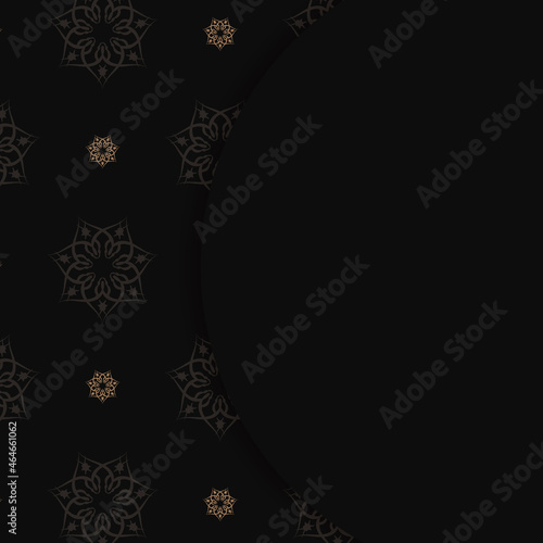 Black greeting card with brown mandala pattern for your brand.