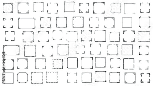 Big Set Black Simple Line Frame Collection Doodle Square Floral Frame Elements Vector Design Style Sketch Isolated Illustration For Banner