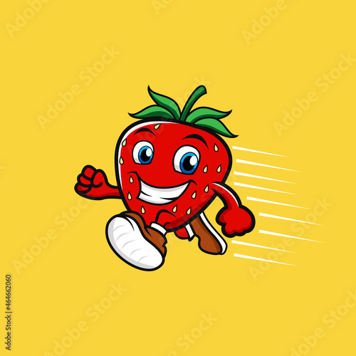 Illustration vector cartoon mascot of running strawberry 