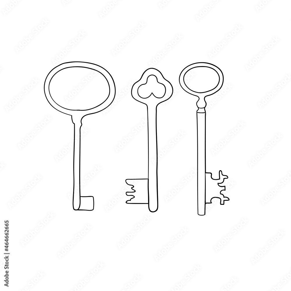 Old house keys set on white background. Keys clipart minimal Old house keys set on white background. Keys clipart minimal
