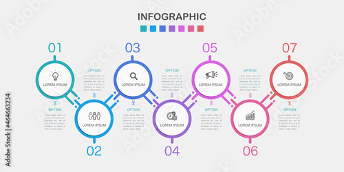 Timeline infographic design element and number 7 options