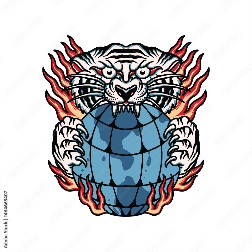 Obraz premium tiger tattoo illustration vector design