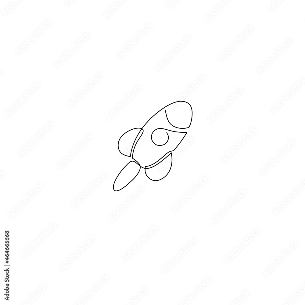 Continuous line drawing of rocket, object one line, single line art, vector illustration Continuous line drawing of rocket, object one line, single line art, vector illustration