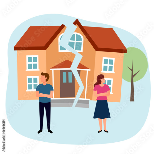 Man and woman getting divorce. Broken family concept. Breakup relationship.