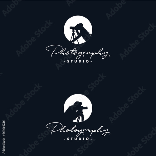 Set of Photographer retro logo design, cameraman symbol