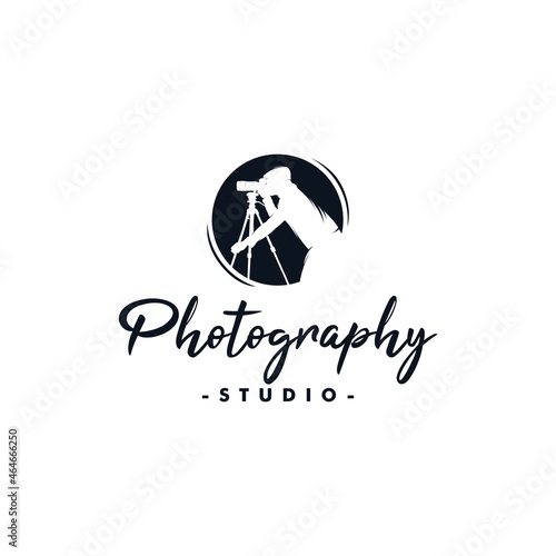 Photographer retro logo design, cameraman symbol