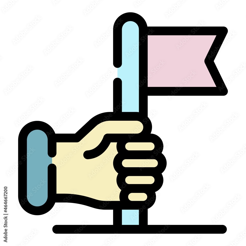 Hand keep flag icon. Outline hand keep flag vector icon color flat isolated Hand keep flag icon. Outline hand keep flag vector icon color flat isolated