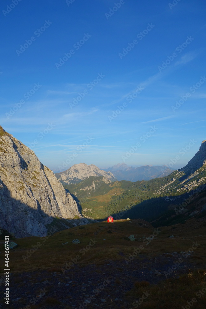 The Ernesto Lomasti mountain hut next to the Cavallo di Pontebba and Creta di Aip mountain range, Alps The Ernesto Lomasti mountain hut next to the Cavallo di Pontebba and Creta di Aip mountain range, Alps