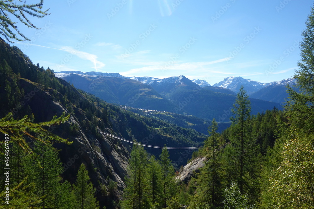 Titter suspension bridge between Bellwald and Fiesch in Valais, Switzerland