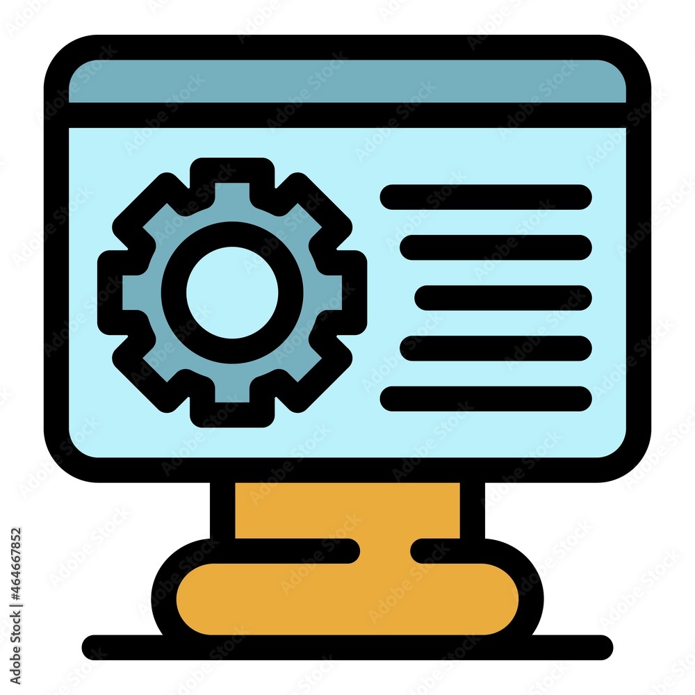 Monitor gear system icon. Outline monitor gear system vector icon color flat isolated Monitor gear system icon. Outline monitor gear system vector icon color flat isolated