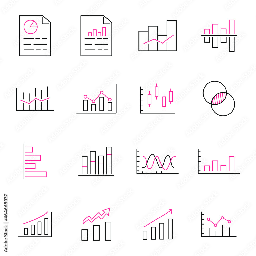 Charts and Diagrams icons set. Charts and Diagrams pack symbol vector elements for infographic web