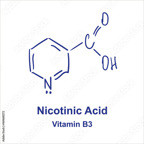Nicotinic acid chemical structure. Vector illustration Hand drawn. photo