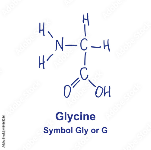 Glycine chemical structure. Vector illustration Hand drawn.