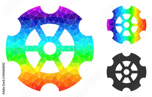 lowpoly gear icon with spectral vibrant. Spectral colorful polygonal gear vector is designed of random colored triangles. Flat geometric lowpoly abstraction is designed by gear icon.