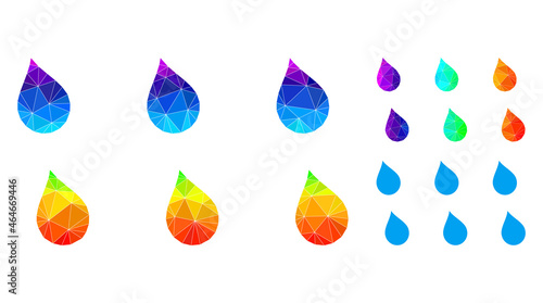 lowpoly drops icon with spectral colorful. Spectral colorful polygonal drops vector designed of random bright triangles. Flat geometric lowpoly illustration is based on drops icon.