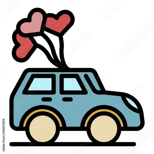 Wedding ceremony car icon. Outline wedding ceremony car vector icon color flat isolated