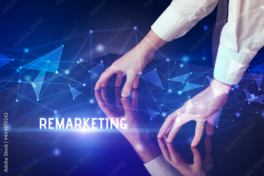 Businessman touching huge screen concept Businessman touching huge screen concept