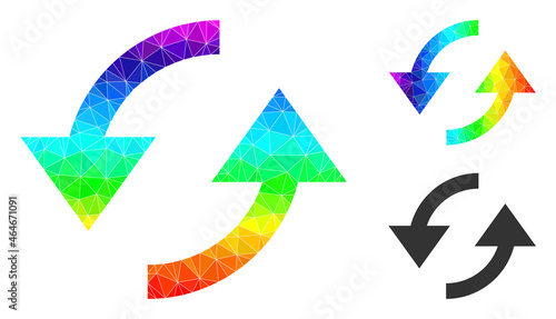 lowpoly refresh icon with rainbow vibrant. Rainbow colored polygonal refresh vector constructed with randomized colored triangles. Flat geometric lowpoly abstraction created from refresh icon.