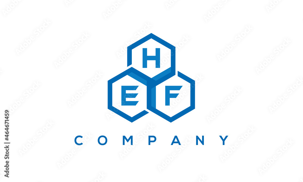 HEF three letters creative polygon hexagon logo	