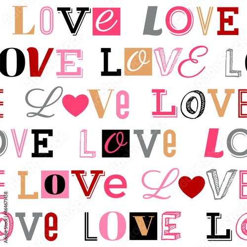 Seamless pattern of word love typography design background.