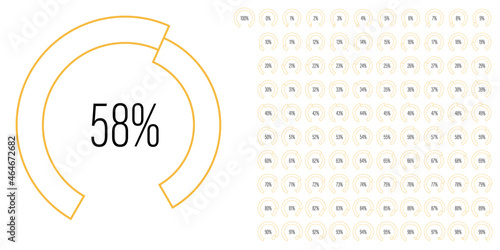 Set of circular sector arc percentage diagrams meters from 0 to 100 ready-to-use for web design, user interface UI or infographic - indicator with yellow