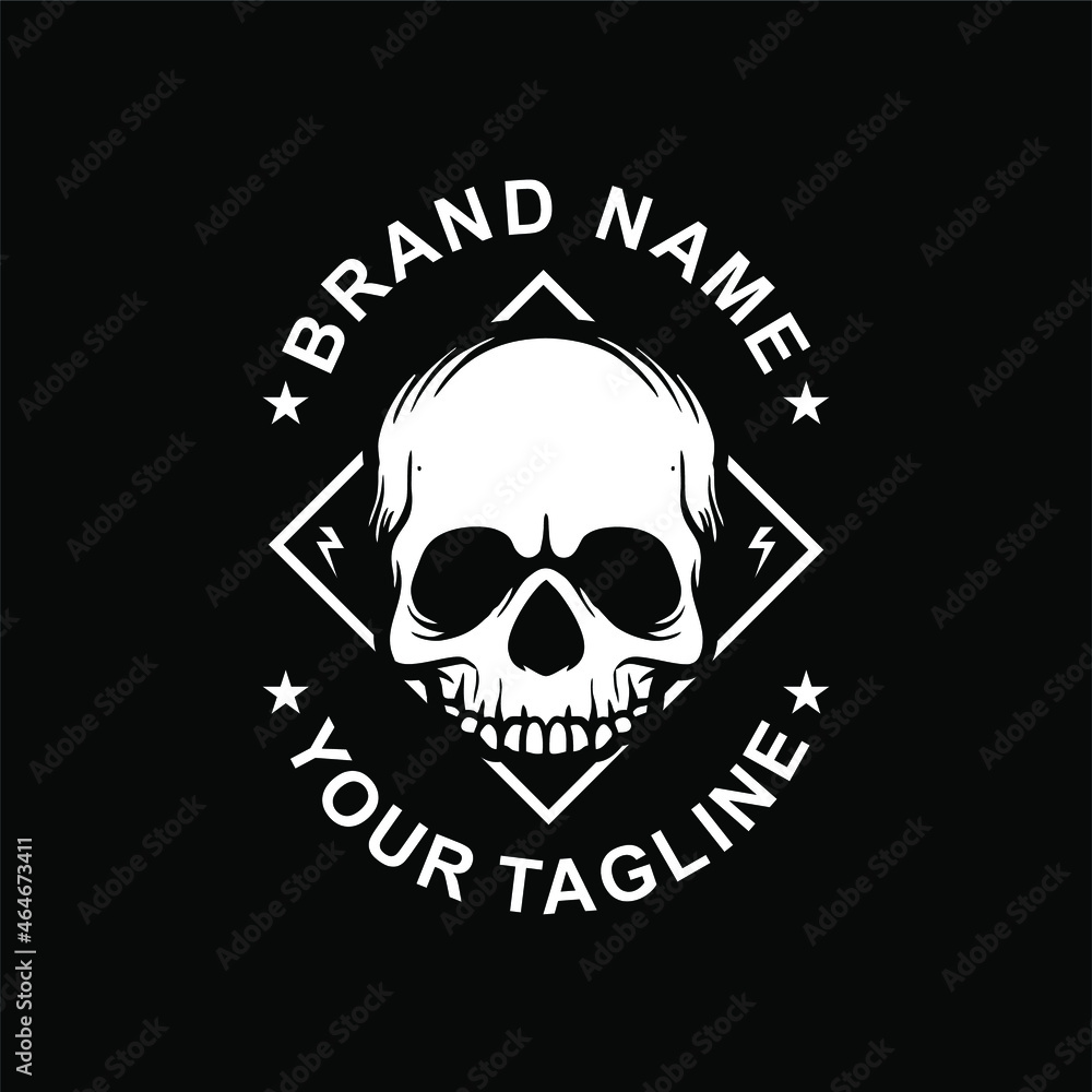Black And White, Modern, Trendy, Youthful Skull Badge T-shirt Lifestyle Design Branding Identity Illustration