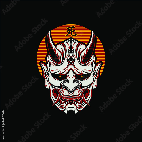 Modern, Trendy, Youthful Traditional Japanese Oni Mask Tattoo And T-shirt Lifestyle Design Branding Identity Illustration
