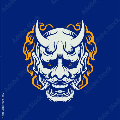 Trendy, Youthful Traditional Japanese Oni Mask Tattoo T-shirt Lifestyle Design Branding Identity Illustration
