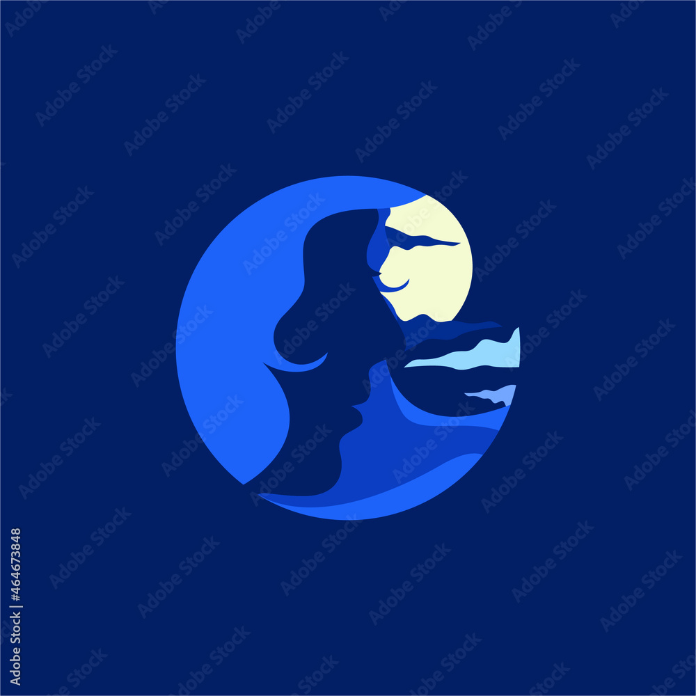 Modern, Minimalist, Luxury, Professional Beautiful Girl Face On The Night Scenery Logo Vector Design Illustration Modern, Minimalist, Luxury, Professional Beautiful Girl Face On The Night Scenery Logo Vector Design Illustration
