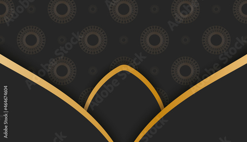 Black banner with abstract gold ornament and place for text