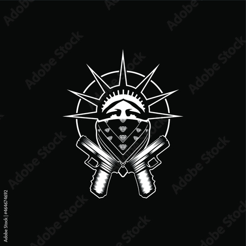 Trendy, Youthful, Black And White Liberty Statue And Guns Gangster T-shirt Design Vector Illustration