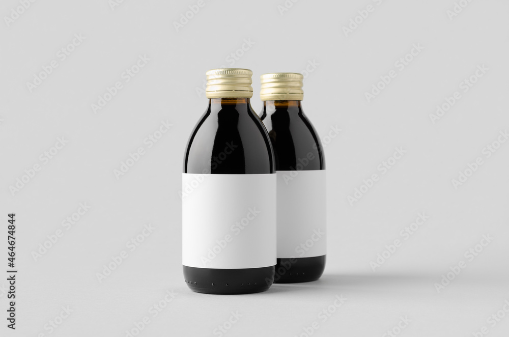 Cold brew coffee glass bottle mockup with blank label. Cold brew coffee glass bottle mockup with blank label.