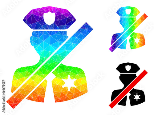 lowpoly stop police patrol icon with rainbow colored. Spectrum colored polygonal stop police patrol vector is designed of random bright triangles.