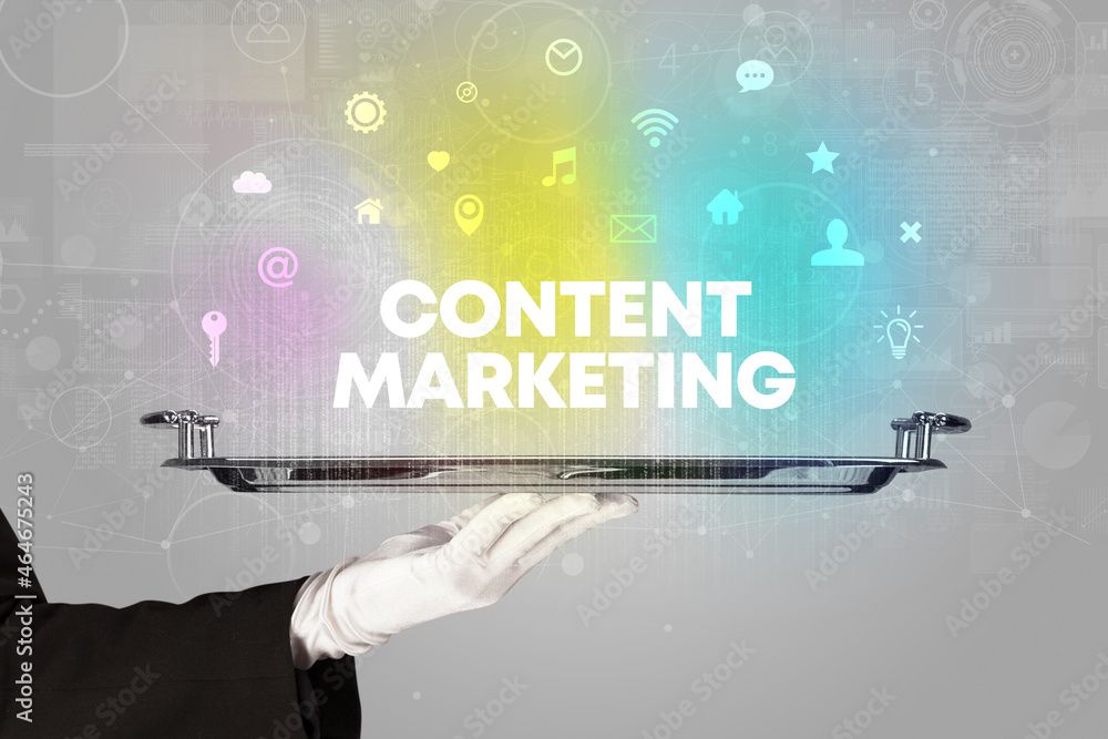 Waiter serving social networking concept Waiter serving social networking concept