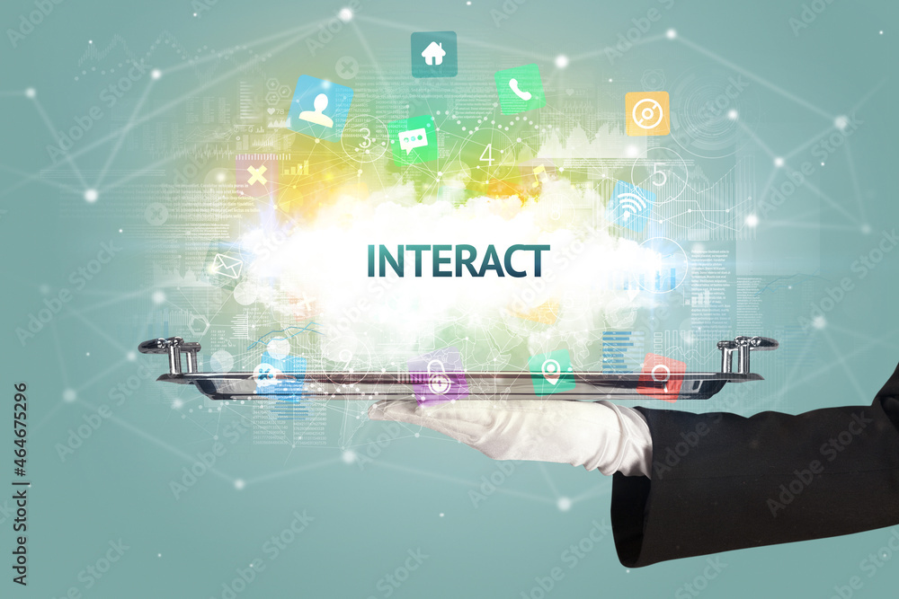 Waiter serving social networking concept Waiter serving social networking concept