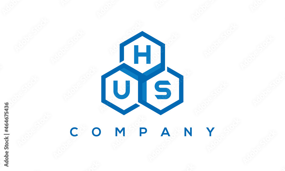 HUS three letters creative polygon hexagon logo	