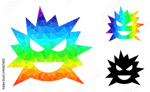 Low-poly virus cell icon with spectral colored. Rainbow colorful polygonal virus cell vector is filled with chaotic colored triangles. Flat geometric polygonal abstraction designed by virus cell icon.