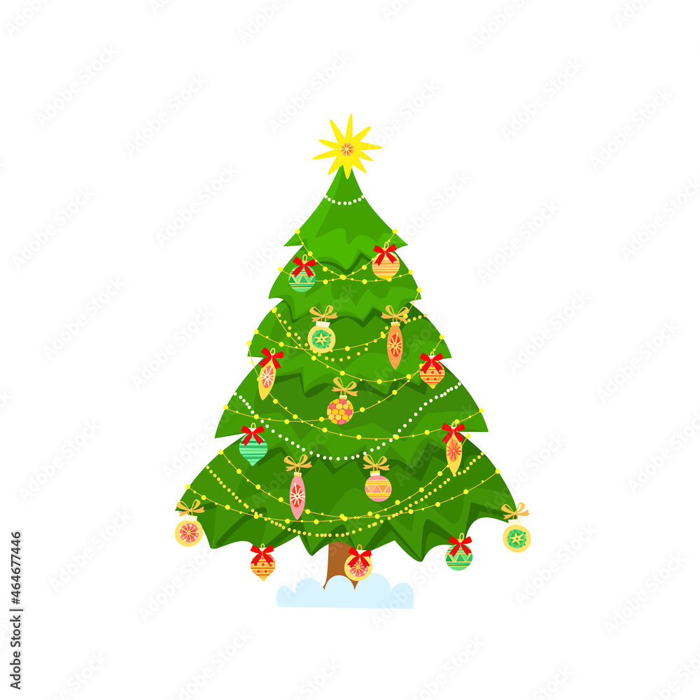 Decorated Christmas tree. The isolated image on a white background. Vector. Illustration. Graphic design template. Decorated Christmas tree. The isolated image on a white background. Vector. Illustration. Graphic design template.