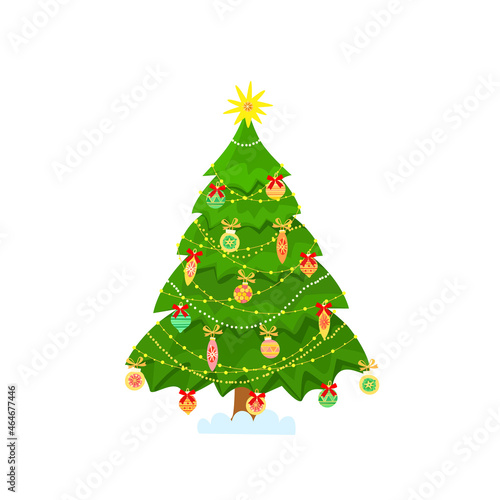 Decorated Christmas tree. The isolated image on a white background. Vector. Illustration. Graphic design template.
