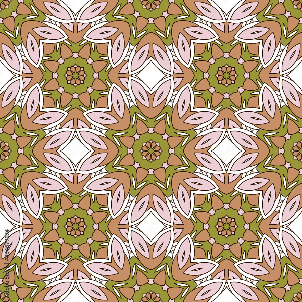Vector seamless background. Endless colorful texture. Use for wallpaper, textile, book cover, clothes. In rose, green, brown colors