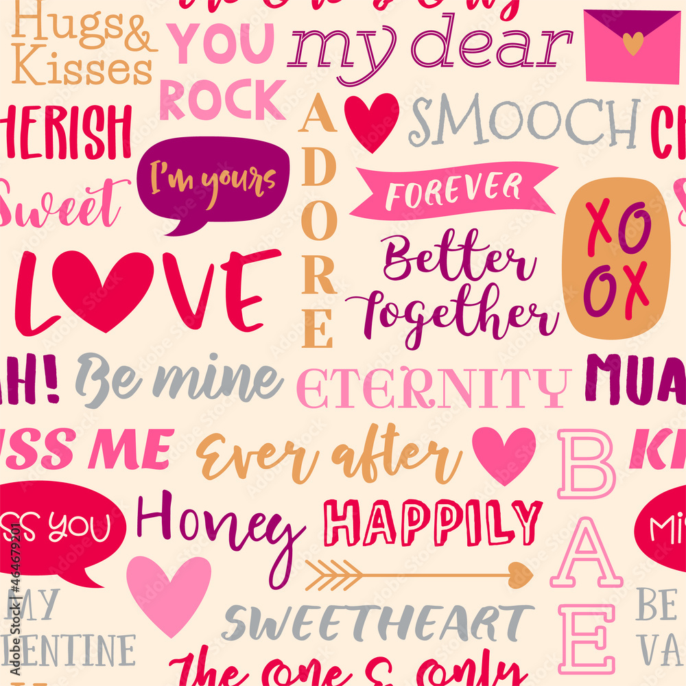 Seamless pattern of typography design for valentine’s day