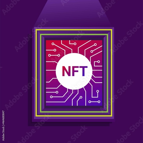 NFT art in frame. Nft is Non-fungible token art trading with cryptocurrency symbol illustration vector