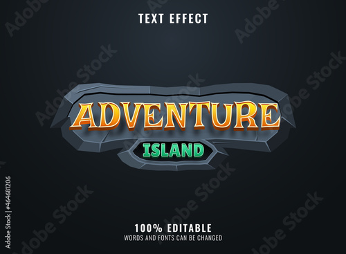 fantasy cartoon adventure island medieval rpg game logo title text effect with stone frame