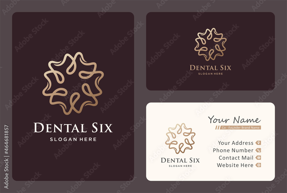 abstract dental flower logo design with business card template.