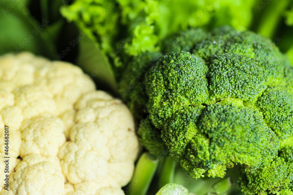 Close up of fresh broccoli and cauliflower Close up of fresh broccoli and cauliflower