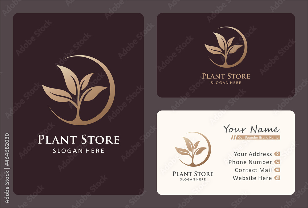plant or flower store logo design with business card template.